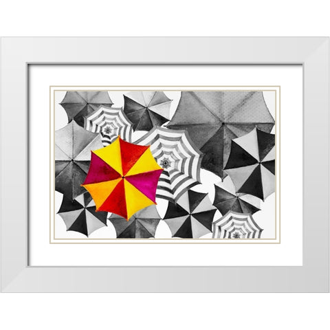 Watercolor Umbrella Painting White Modern Wood Framed Art Print with Double Matting by Kongchan, Tanom