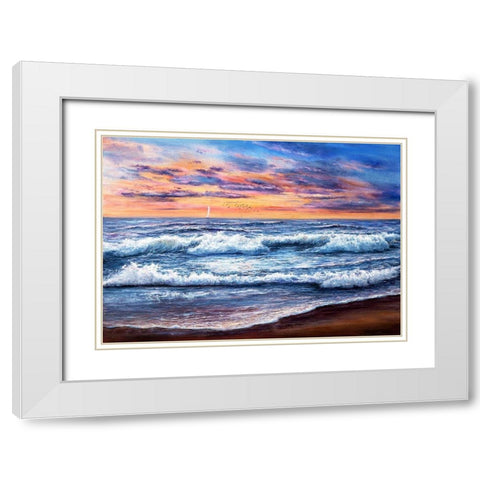 Sunset Over Ocean White Modern Wood Framed Art Print with Double Matting by Dimitrov, Boyan