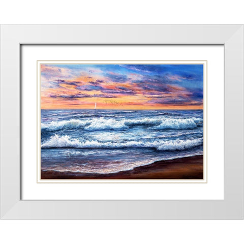 Sunset Over Ocean White Modern Wood Framed Art Print with Double Matting by Dimitrov, Boyan