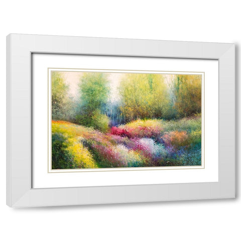 Spring Meadow with Flowers White Modern Wood Framed Art Print with Double Matting by Rossi, Giorgio