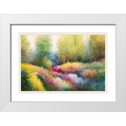 Spring Meadow with Flowers White Modern Wood Framed Art Print with Double Matting by Rossi, Giorgio