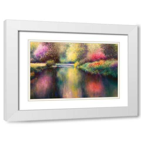Spring Meadow with Creek White Modern Wood Framed Art Print with Double Matting by Rossi, Giorgio