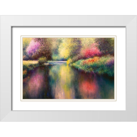Spring Meadow with Creek White Modern Wood Framed Art Print with Double Matting by Rossi, Giorgio