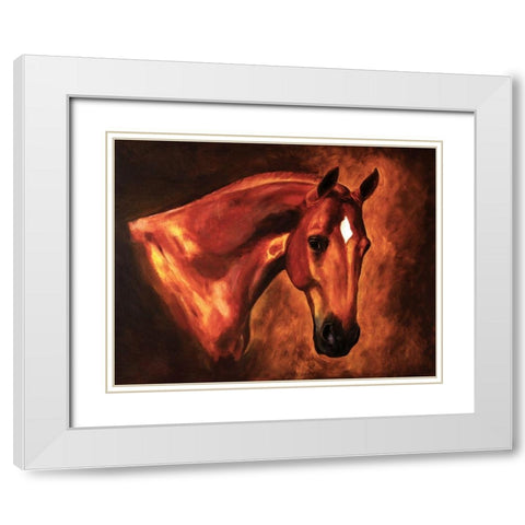 Chestnut Stallion White Modern Wood Framed Art Print with Double Matting by Anonymous