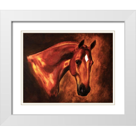 Chestnut Stallion White Modern Wood Framed Art Print with Double Matting by Anonymous