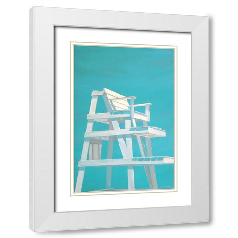 Life Guard Stand (turquoise) White Modern Wood Framed Art Print with Double Matting by Saxe, Carol