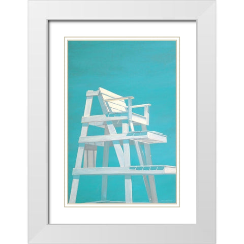 Life Guard Stand (turquoise) White Modern Wood Framed Art Print with Double Matting by Saxe, Carol