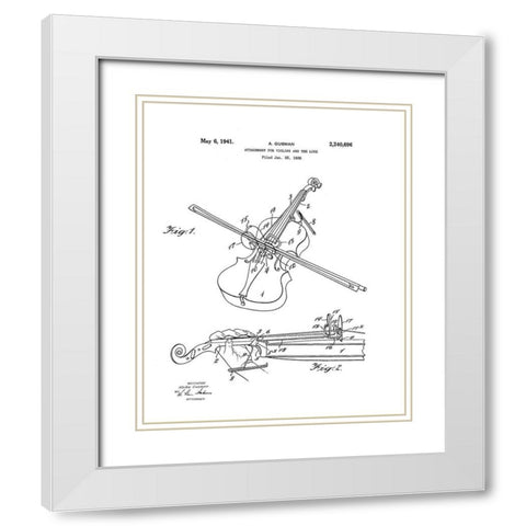 Violin Diagram White Modern Wood Framed Art Print with Double Matting by Anonymous