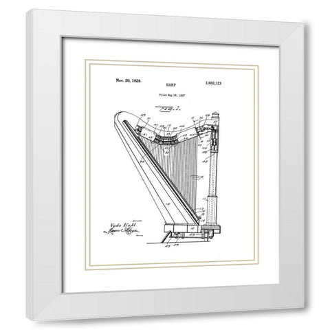 Harp Diagram White Modern Wood Framed Art Print with Double Matting by Anonymous