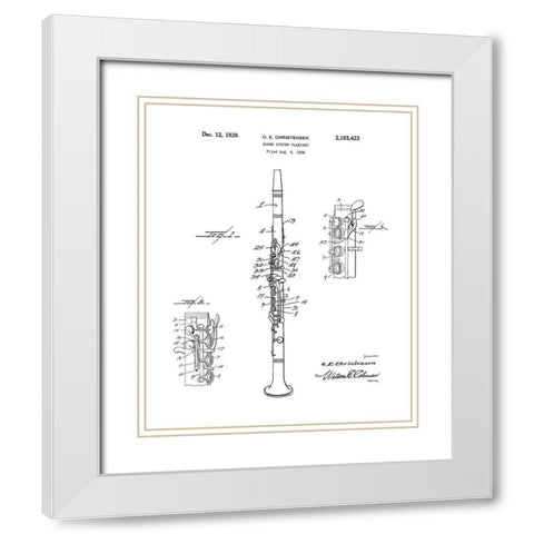 Clarinet Diagram White Modern Wood Framed Art Print with Double Matting by Anonymous