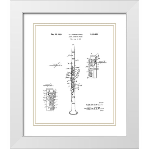 Clarinet Diagram White Modern Wood Framed Art Print with Double Matting by Anonymous