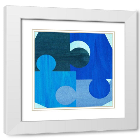 Blue and Teal Pattern White Modern Wood Framed Art Print with Double Matting by Inuit