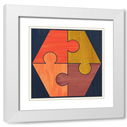 Patterned Hexagon White Modern Wood Framed Art Print with Double Matting by Inuit