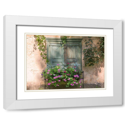 Retro Window and Flowers White Modern Wood Framed Art Print with Double Matting by Volcjoks, Edijs