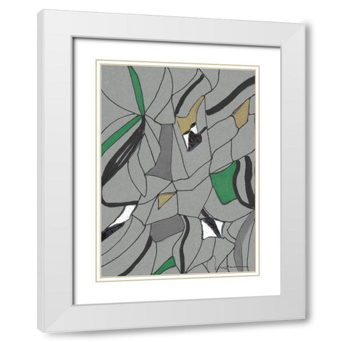 Abstract Grey and Green White Modern Wood Framed Art Print with Double Matting by Carroccio, Lisa