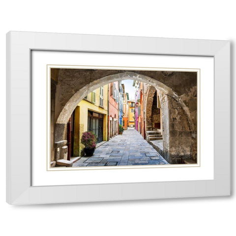 French Riviera Street Scene White Modern Wood Framed Art Print with Double Matting by Elisseeva, Elena