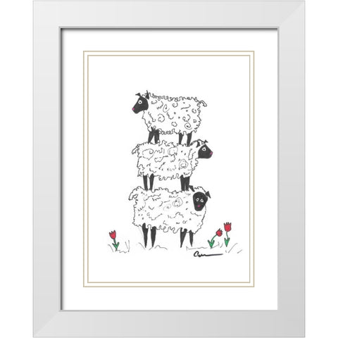 Stacked Sheep  White Modern Wood Framed Art Print with Double Matting by Carroccio, Lisa