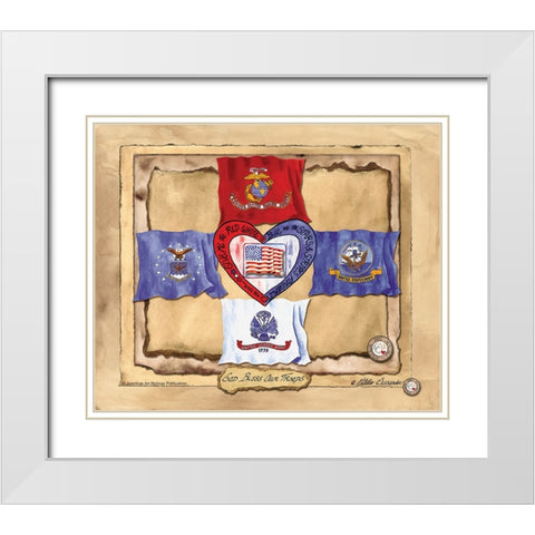 God Bless Our Troops White Modern Wood Framed Art Print with Double Matting by Alexander, Natalie