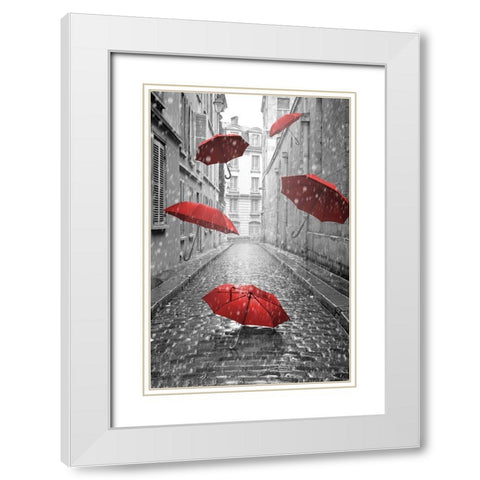 Floating Umbrellas White Modern Wood Framed Art Print with Double Matting by Anonymous