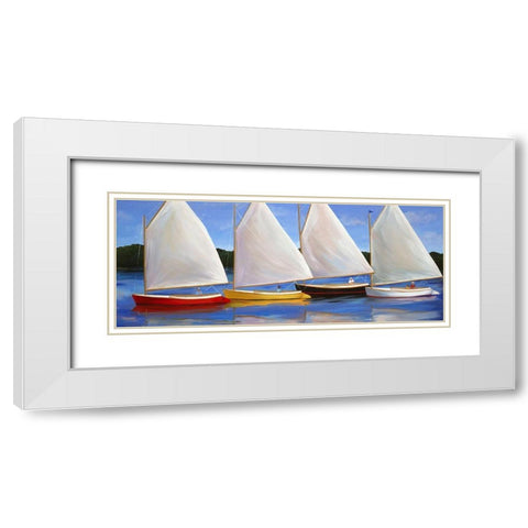 Colored Catboats White Modern Wood Framed Art Print with Double Matting by Saxe, Carol