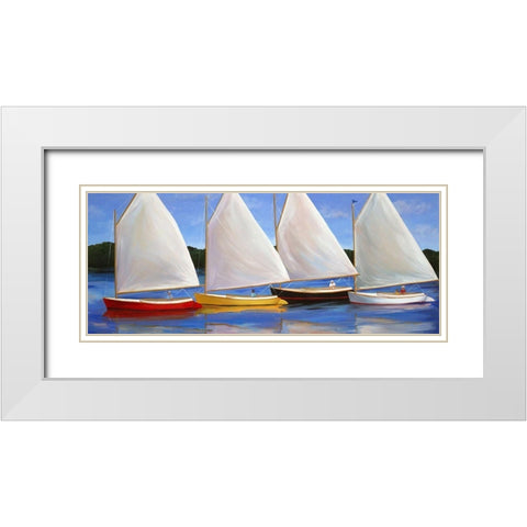 Colored Catboats White Modern Wood Framed Art Print with Double Matting by Saxe, Carol