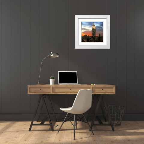 Empire State Evening White Modern Wood Framed Art Print with Double Matting by Anonymous