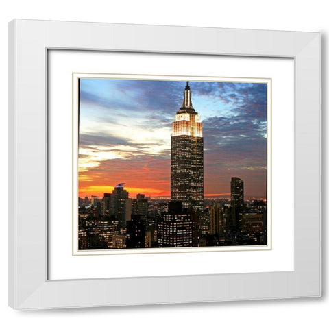 Empire State Evening White Modern Wood Framed Art Print with Double Matting by Anonymous