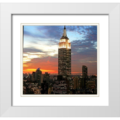 Empire State Evening White Modern Wood Framed Art Print with Double Matting by Anonymous