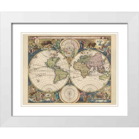 Terrarium Orbis Tabula White Modern Wood Framed Art Print with Double Matting by Visscher, Nicholas