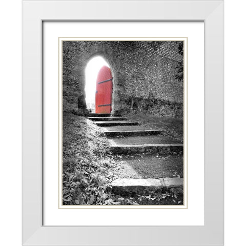 Red Door Top of the Stairs White Modern Wood Framed Art Print with Double Matting by Anonymous