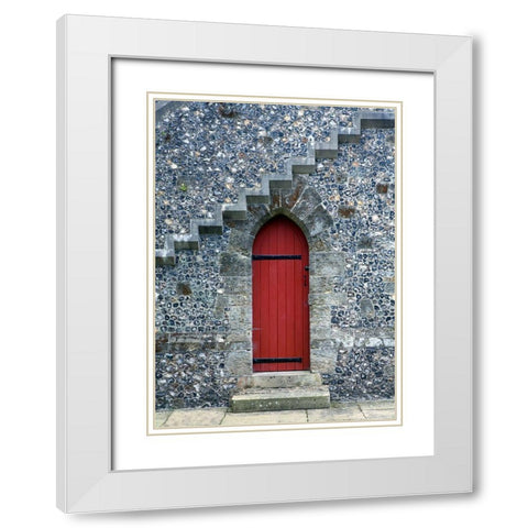 Red Door Under the Stairs White Modern Wood Framed Art Print with Double Matting by Anonymous