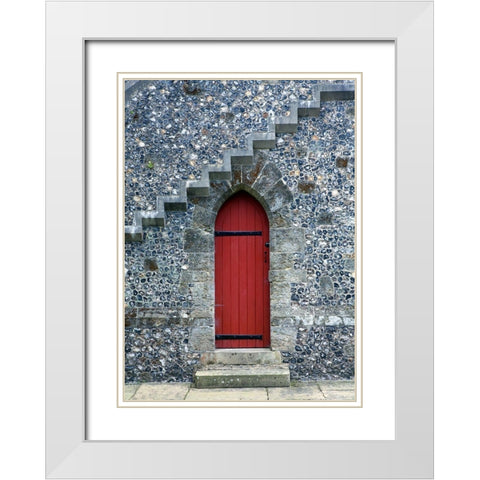 Red Door Under the Stairs White Modern Wood Framed Art Print with Double Matting by Anonymous