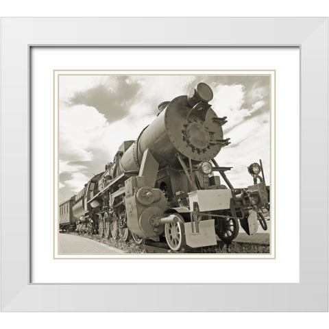 Vintage Locomotive White Modern Wood Framed Art Print with Double Matting by Anonymous