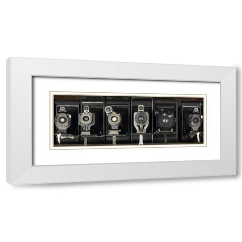 Vintage Camera Row White Modern Wood Framed Art Print with Double Matting by Anonymous