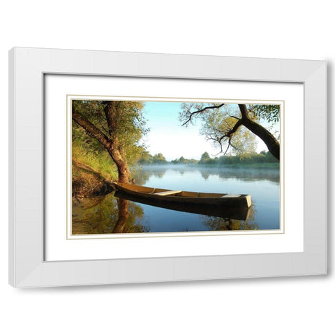 Tranquil Morning, Color White Modern Wood Framed Art Print with Double Matting by Anonymous