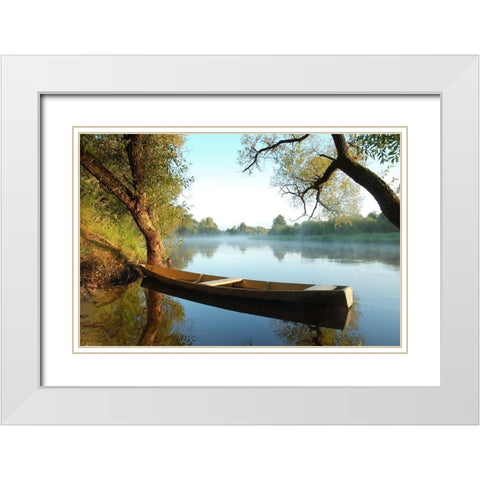 Tranquil Morning, Color White Modern Wood Framed Art Print with Double Matting by Anonymous