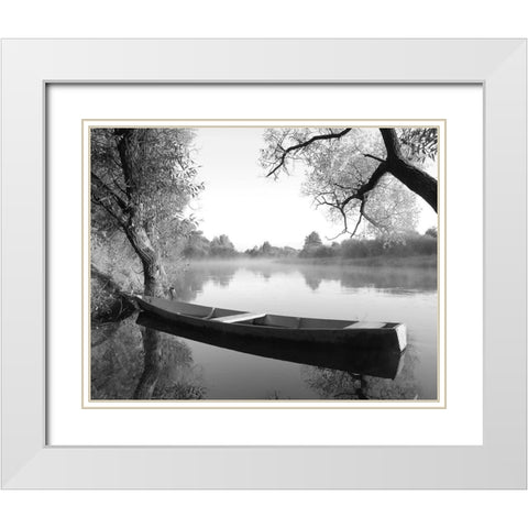 Tranquil Morning White Modern Wood Framed Art Print with Double Matting by Anonymous