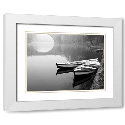 Moonlit Mooring White Modern Wood Framed Art Print with Double Matting by Anonymous