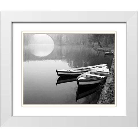 Moonlit Mooring White Modern Wood Framed Art Print with Double Matting by Anonymous