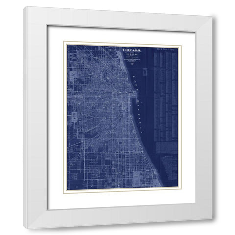 Antique Map of Chicago (blue) White Modern Wood Framed Art Print with Double Matting by Blanchard