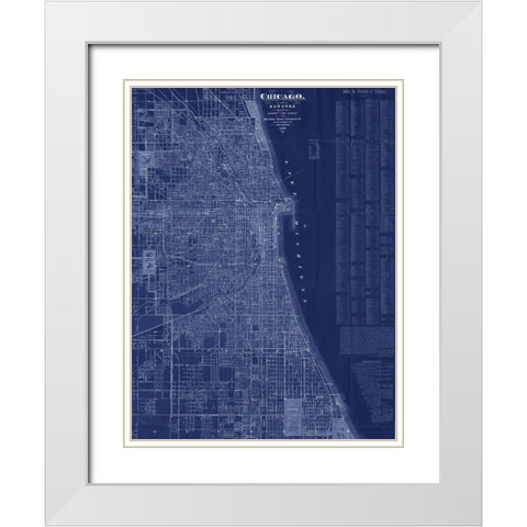 Antique Map of Chicago (blue) White Modern Wood Framed Art Print with Double Matting by Blanchard