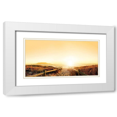 Sunset Beach Path White Modern Wood Framed Art Print with Double Matting by Anonymous