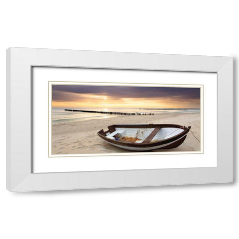 Coastal Panorama White Modern Wood Framed Art Print with Double Matting by Anonymous