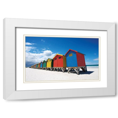 Rainbow Beach Huts White Modern Wood Framed Art Print with Double Matting by Bradfield, N.
