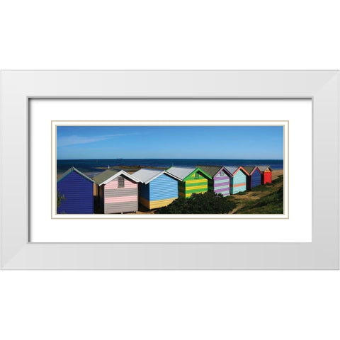 Colorful Bathing Boxes White Modern Wood Framed Art Print with Double Matting by Mackenzie, R.