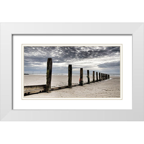 Post Row at Beach White Modern Wood Framed Art Print with Double Matting by Adrian Z
