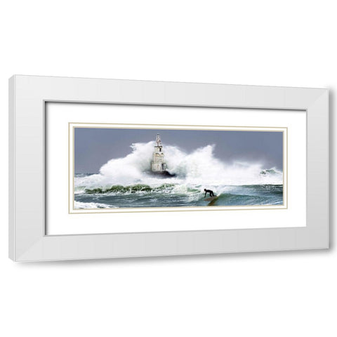 Extreme Surfer White Modern Wood Framed Art Print with Double Matting by Anonymous
