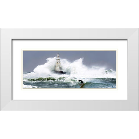 Extreme Surfer White Modern Wood Framed Art Print with Double Matting by Anonymous