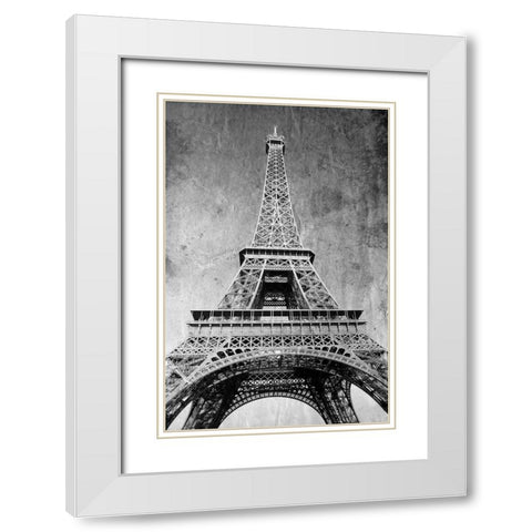 Eiffel Tower Retro White Modern Wood Framed Art Print with Double Matting by Anonymous