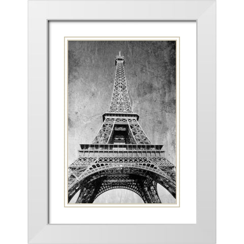 Eiffel Tower Retro White Modern Wood Framed Art Print with Double Matting by Anonymous